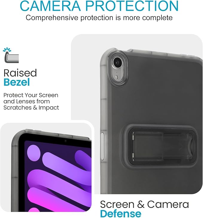 Slim Case for iPad mini 7 (A17 Pro) 2024/ Mini 6 8.3'', Built-in Kickstand Non-Slip Military Grade Drop Protection Rugged for iPad mini 7th 6th Generation,Black