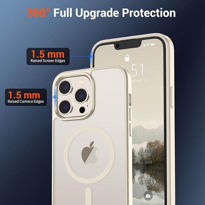 SUPFINE Magnetic for iPhone 13 Pro Max Case (Compatible with MagSafe) (Military Grade Drop Protection) Translucent Matte with Anti-Fingerprint Phone Case,Antique White