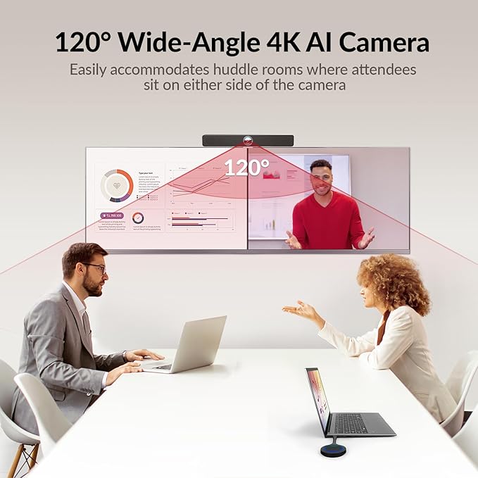 AV Access Conference Room Camera, Cascaded Up to 3 Mics for Large Room, 120° FOV 4K Webcam with 4 Microphones, Auto Framing, Speaker Tracking, Video Bar with 3.5mm Audio Out Dual Stereo Speakers