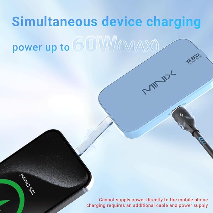 MINIX Magnetic M.2 2230 NVMe SSD Encosure Only Supports iPhone 15/16 Pro Max ProRes, Type C USB 2.0 Audio Port, Compatible with iPad Pro, MacBook,Laptop, PD 60W Max, External SSD Case