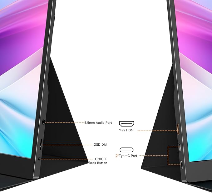 qaf 15.6 Inch Portable Monitor FHD 1080P IPS Screen, 100% sRGB HDR USB-C mini HDMI Ultra-Thin Travel Second Monitor for Laptop Mac PC Phone PS5 Xbox, w/Smart Cover & Speakers, Black