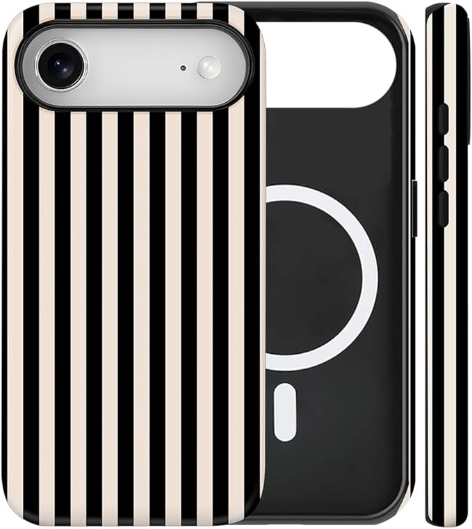 Magnetic for iPhone 17 Air Case Cute Stripes Phone Case, Shockproof Slim TPU and Hard PC Protective Phone Cover Compatible with MagSafe Designed for Women Girls, Black and White