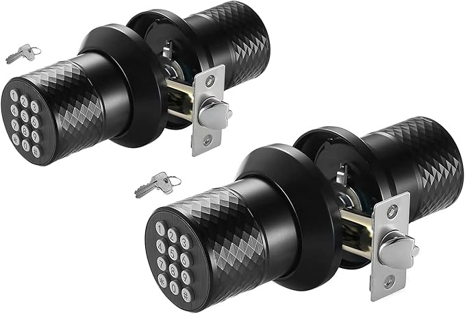 Keyless Entry Door Lock with Handle, Keypad Door Knob, Auto Lock, Waterproof Electronic Black Door Knob, for Home, Office, Hotel(YL-98-black-2pc)…