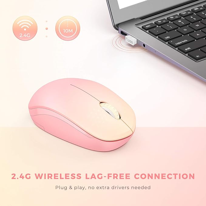 seenda Wireless Mouse, 2.4G Noiseless Mouse with USB Receiver Portable Computer Mice for PC, Tablet, Laptop, Notebook with Windows System - Gradient Pink