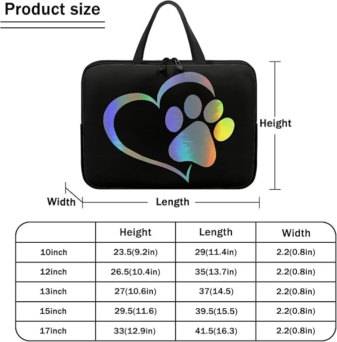 10 Inch Cute Dog Paw Laptop Sleeve, Protective Tablet Case with Handle, Computer Bag Carrying Case Portable Neoprene Notebook Cover Messenger Briefcase for Travel/Business/School/Men/Women