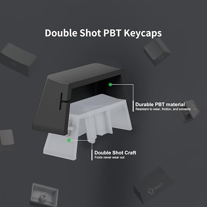 XVX PBT Keycaps - Side Printed Keycaps 60 65 75 100 Percent, Double Shot Shine Through Custom Key caps, Gradient Gray 136 Keys Set, OEM Profile, Minimalist Style for Cherry Gateron MX Switche Keyboard