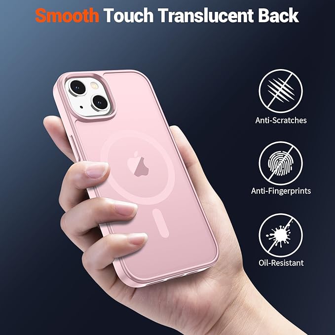 SUPFINE Magnetic for iPhone 15 Case (Compatible with MagSafe) (Military Grade Drop Protection) Translucent Matte Shockproof Phone Cover,Light Pink