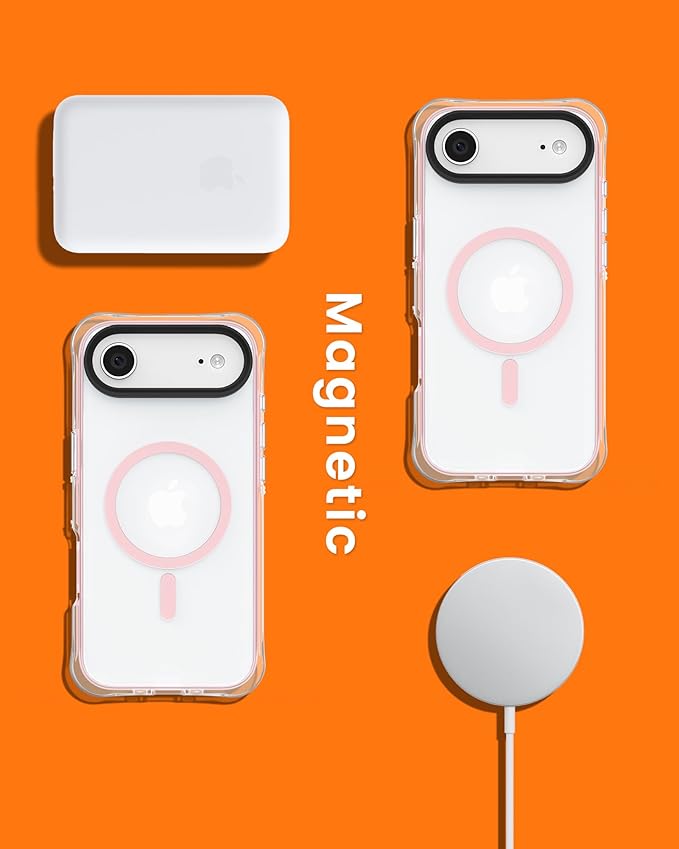 ORNARTO Air Case for iPhone Air Clear | Military-Grade Drop Protection | Camera Control Button | Compatible with MagSafe | Built-in Air Phone Cover - Pink