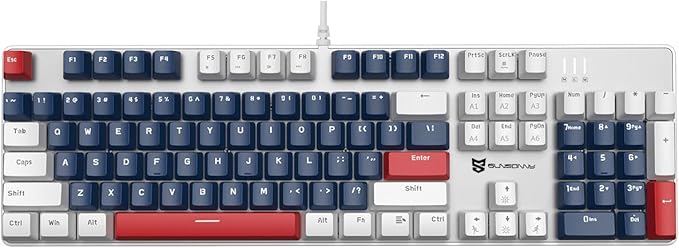 104 Keys Full Size Mechanical Gaming Keyboard | Red Switch Blue/White/Red Combo Color Computer Keyboards | 104 Keys US Layout Wired Mechanical PC Gaming Keyboard | Light Up Wired Clicky Keyboards