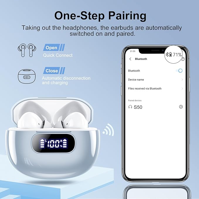 Wekily Wireless Earbuds, Bluetooth 5.3 Headphones with LED Power Display, 2025 New Wireless Earphones, HiFi Stereo,4 ENC Noise Cancelling Mic, 48H Playtime Mini Case IP7 Waterproof for iOS Android