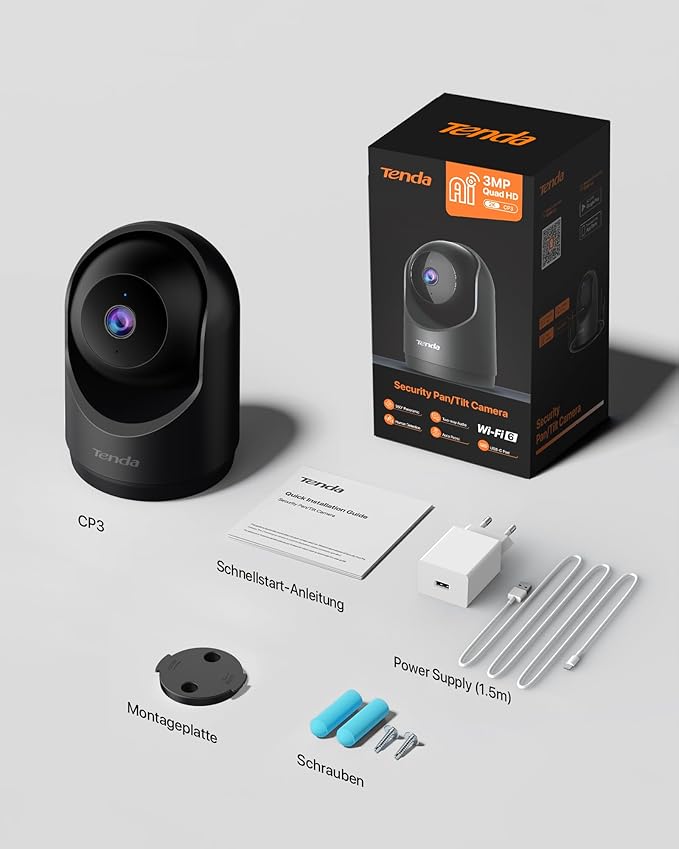 Tenda 2K Indoor Security Camera for Baby Monitor, WiFi 6 Pet/Dog Camera for Home Security, 360° Pan/Tilt, 2-Way Audio, Motion Detection, Night Vision, Cloud & SD Card Storage, Black(CP3-V3.0)