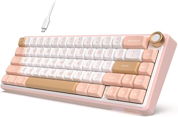 RK ROYAL KLUDGE R65 Wired Mechanical Keyboard with Volume Knob, 60% Percent RGB Backlit Gasket Mount Gaming Keyboard with PBT Keycaps, MDA Profile, QMK/VIA, 66 Keys Hot Swappable Cream Switch, Pink
