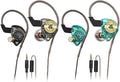 Wired Gaming Earbuds 2 Pack, Ak3file in Ear Monitors, Deep Bass Sound Wired Earbuds, HiFi in Ear Headphones with 1DD 10mm Dynamic Driver, IEM for Music Gaming Video Calling (Black+Green)
