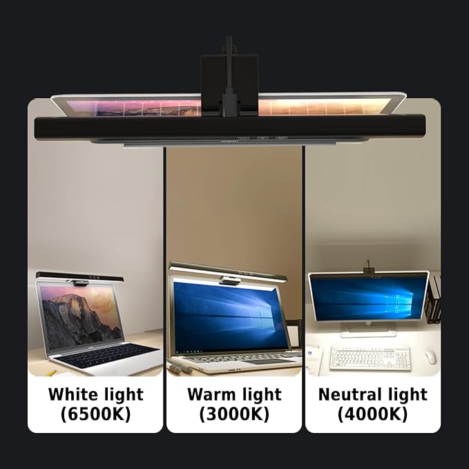 BY-J Computer Monitor Light Bars, Screen Monitor Light Bar for Eye Caring, USB Reading LED Task Lamp, Dimmable Monitor Light Bar, Touch Control, No Glare Space Saving Home Office Desk Lamps
