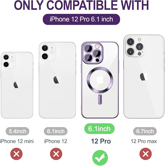 Hython Magnetic Clear for iPhone 12 Pro Case with Camera Lens Protector [Compatible with MagSafe] Luxury Plating Edge Slim Soft TPU Cover Protective Phone Case for iPhone 12 Pro 6.1", Deep Purple