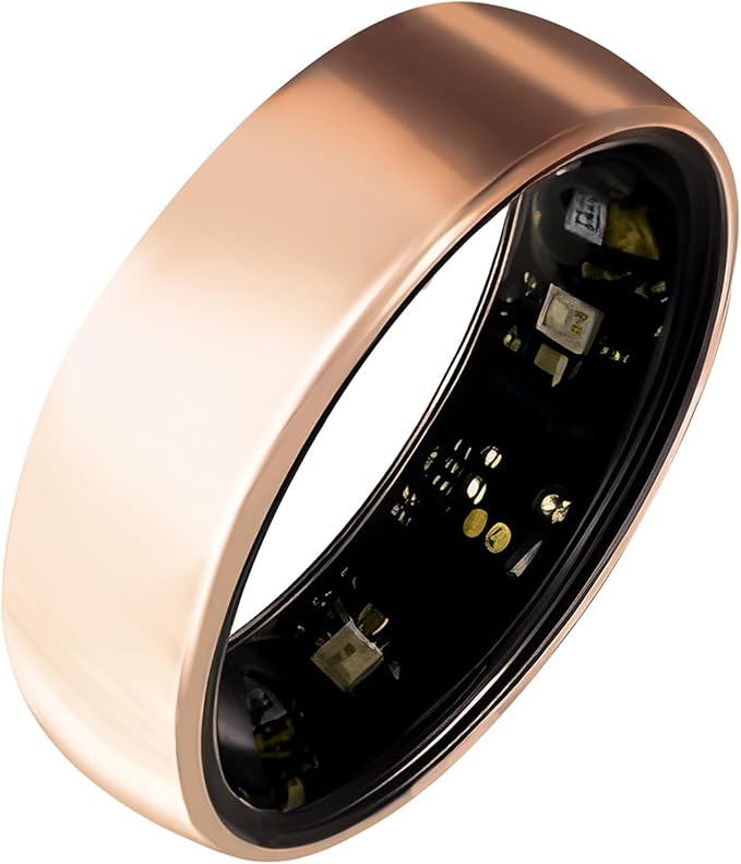 Smart Ring Titanium Fitness Sleep Tracker Health Monitoring Blood Pressure Blood Oxygen for iPhone and Android 7 Days Batterty Life (Rose Gold, 12)