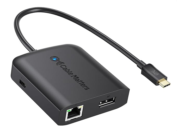 Cable Matters USB C Multiport Adapter (USB C Hub with DisplayPort 8K), 2X USB 2.0, Fast Ethernet, and 60W Charging in Black - Thunderbolt 4 / USB4 / Thunderbolt 3 Port Compatible with MacBook Pro