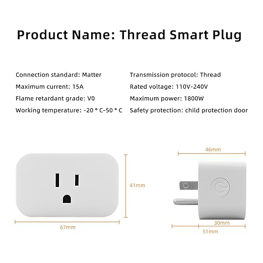 Matter Over Thread Smart Plug, App and Voice Control Smart Mini Outlet 15A/1800W