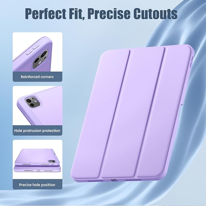 Kidopire New Compatible with iPad Pro 11 Inch Case (M4 2024/M5 2025) with Pencil Holder, Smart Cover with Protective Trifold Stand & Soft TPU Back, Auto Wake/Sleep, Support Pencil Pro, Lavender