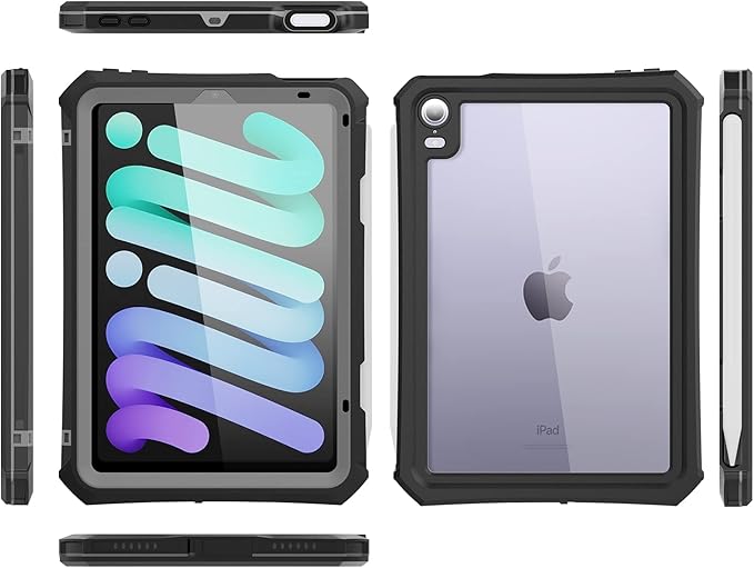 Waterproof Case Compatible with iPad mini 7&6 6th Generation 8.3 Inch, Full Body Heavy Duty Protection with Built-in Screen Protector, Pencil Holder, Strap, Shockproof Tablet Case