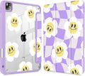 Tuiklol for iPad Pro 12.9 Inch 6th/5th/4th/3rd Generation 2022 2021 2020 2018 Case,Built-in Pencil Holder Clear Transparent Protective Back Shell Cover with Auto Sleep/Wake, Checkered Smile Flowers