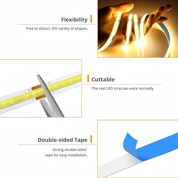 ZSLAIFU COB LED Strip Lights Warm 6.56ft, 5V Dimmable LED Light Strip, Flexible USB LED Strip for Cabinet, TV Backlighting, Bedroom, Kitchen, Home DIY Lighting