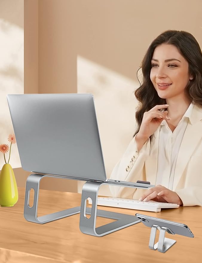 Laptop Stand for Desk，Aluminum Laptop Riser for All Laptop Stands 10-17 inches,Include A Cell Phone Stand(Silver)