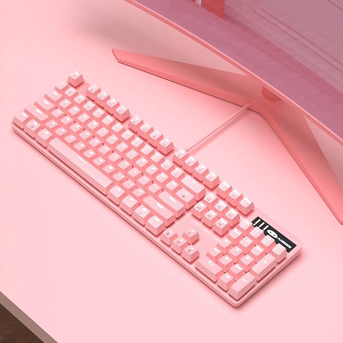 MageGee Pink Gaming Keyboard USB Wired Keyboard, New Mechanical Storm Adjustable Backlight Keyboards Splash-Proof Ideal for PC/Laptop/MAC Game(Pink)