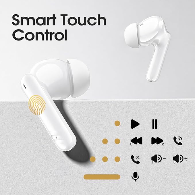 Wireless Earbuds, Bluetooth 5.4 Headphones with 4 Noise Cancelling Mic, 46H In-Ear Buds with 3D Bass Stereo Sound, Small Ears, LED Display, Calls Sports Workout, IPX7 Earphones for Android iOS, White