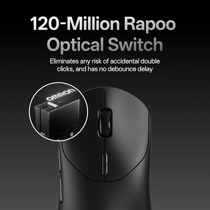 Rapoo VT2 MAX Wireless Gaming Mouse, True 8K Wireless Polling Rate, 53g Lightweight, Up to 750 Hr Battery, Nordic nRF54L15 MCU, 120-Million Optical Switch, 10 Programmable Buttons, Macro Enabled