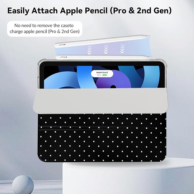 Lovmooful Compatible for iPad Air 6th 11-inch M2 (2024),iPad Air 5/4 (2022/2020 5th/4th Generation 10.9-Inch) Case with Pencil Holder Cute Polka Dot Design Soft TPU Trifold Stand Protective-Black