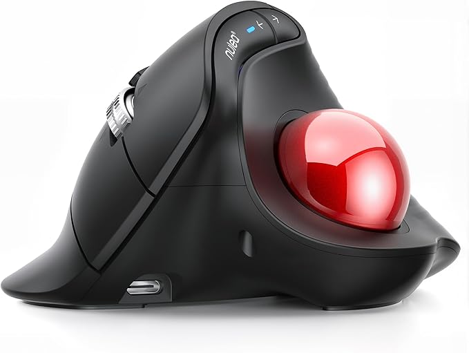 Nulea M514 Wireless Trackball Mouse - Reduce Wrist Strain with Ergonomic Vertical Design - Precision Thumb Control, Quiet Clicks, 3-Device Bluetooth & USB, Rechargeable for PC/Mac