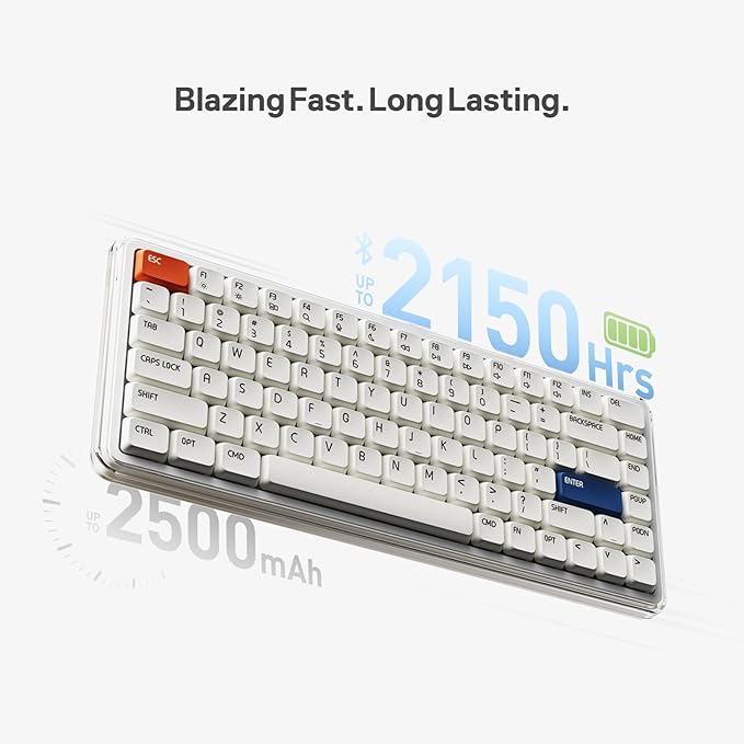 MelGeek O2 Wireless Mechanical Quiet Keyboard for Work, 75% Compact Office Keyboard, Low Profile, with Hot-Swappable and Pre-lubed Linear Switches,Bluetooth/2.4 GHz/USB-C for Mac Windows Linux