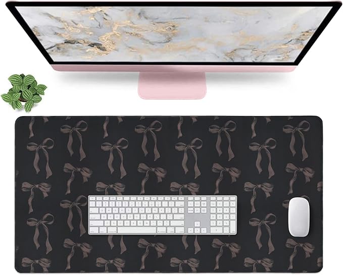 Black Desk Mat with Bows, Black Mouse Pad Non-Slip Rubber Base Girly Gaming Mouse Pad Keyboard Mat with Bow Large Computer Mat Office Supplies Desk Accessories Decor for School Girls Women 31.5 x 15.7