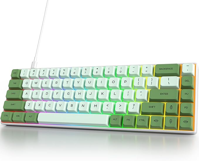Owpkeenthy Wired 65% Percent Mechanical Gaming Keyboard Creamy Keycaps with Red Switch Ultra Compact RGB 60% Cute Green Gaming Keyboard N-Key Rollover for PC Gamer (Matcha/68 Red Switch)