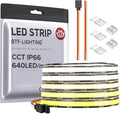 BTF-LIGHTING IP66 FCOB CCT COB LED Strip Tunable 2700K-6500K DC12V 16.4FT 640LED/m CRI 90+ Flexible High Density Dimmable LED Light Black PCB for Home Indoor Decor(No Adapter or Controller)