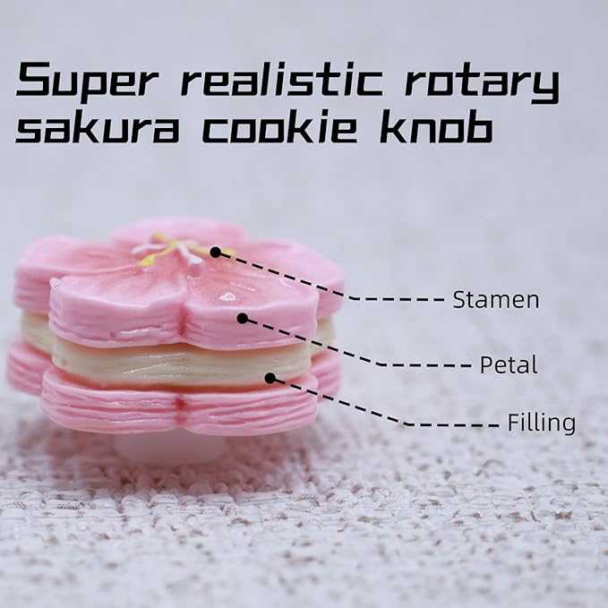 Rotary Knob for Gaming Mechanical Keyboard,Cute 3D Sakura Cookie Custom Knob,Handmade Resin Rotary Knob Suitable for GMK67/GMK87/L98/F99 Pro/F75 (Pro),etc (Sakura)