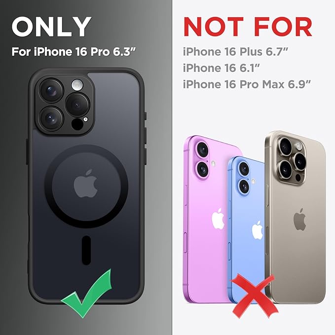 CAPRARO Magnetic Compatible with iPhone 16 Pro Case, Upgraded [Full Camera Protection] [Compatible with MagSafe] Protective Translucent Matte Women Girl Phone Case Cover, Black