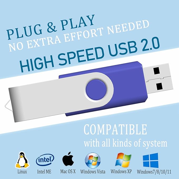 JBOS 20-Pack 512MB USB Flash Drives, USB 2.0, Mix (20pcs) Colors, Foldable, High Speed, Compatible with Windows & Mac