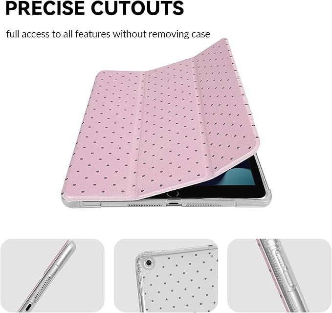Lovmooful Compatible for iPad 9/8/7 (10.2-Inch,2021/2020/2019 Model,9th/8th/7th Generation) Case with Pencil Holder Cute Polka Dot with Aesthetic Design Soft TPU Trifold Stand Protective-Pink