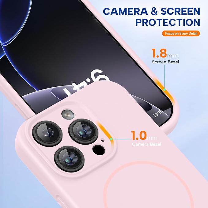 Miracase Magnetic for iPhone 16 Pro Max Case, [Soft Anti-Scratch Microfiber Lining], Compatible with MagSafe, Liquid Silicone Case Shockproof Drop Protection Phone Case for 16 ProMax,Sand Pink