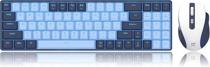 Redragon BS8773 Wireless Keyboard and Mouse Combo, 78 Keys 2.4Ghz Wireless Low-Profile Mechanical Red Switch Keyboard w/Slim Compact Design & Single Blue Backlit, Comfort Grip 2400 DPI Max Mouse