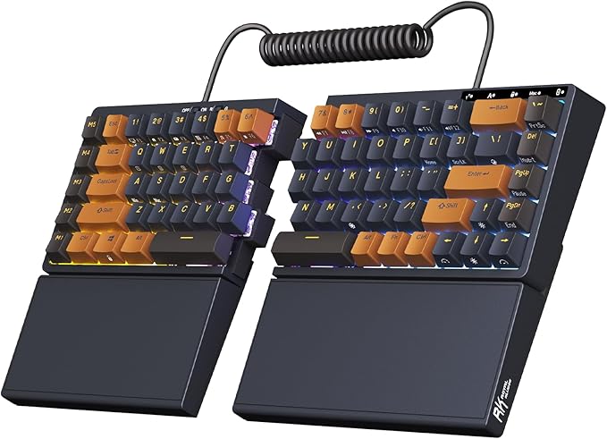 RK ROYAL KLUDGE RKS70 Ergonomic Split Keyboard, Wireless PC Gaming Keyboard with Bluetooth/2.4G/Wired, Hot Swappable Mechanical Keyboards w/Fixed Wrist Rest, PBT Keycaps, Tactile Switches, Black