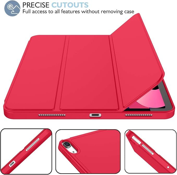 iMieet iPad Air 11 Inch Case M4/M3/M2(2026/2025/2024), iPad Air 5th/4th Generation Case 2022/2020 10.9 Inch with Pencil Holder,Trifold Stand Smart Case with Soft TPU Back(Red)