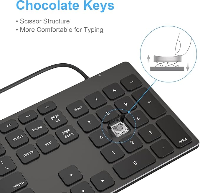 9H Aluminum USB Wired Keyboard with Numeric Keypad for Mac Pro, Mini Mac, iMac, iMac Pro, MacBook Pro/Air, Laptop and PC Computer