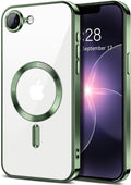 Hython Magnetic Clear for iPhone 17e Case with Camera Lens Protector [Compatible with MagSafe] Luxury Plating Edge Slim Soft TPU Cover Protective Phone Case for iPhone 17e 6.1", Deep Green