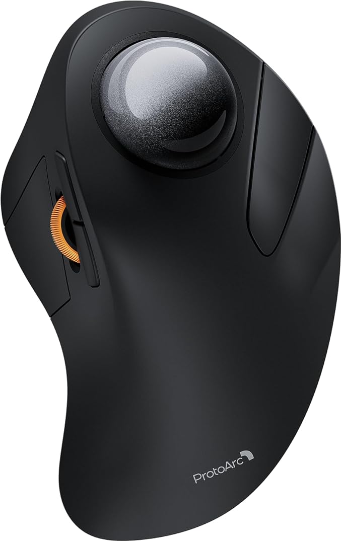 ProtoArc Wireless Bluetooth Trackball Mouse, EM03 NL Ergonomic Rollerball Mouse Rechargeable Computer Mice, 3 Device Connection, Compatible with PC, iPad, Mac, Windows-Gray Ball