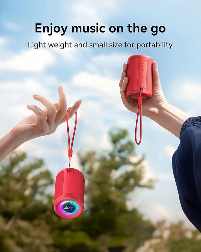 LENRUE Small Portable Bluetooth Speaker with Lights, TWS Stereo Surround Sound, Type C Powered, Bluetooth 5.3, AUX TF Card Input, Wireless for Outdoor Home, Coolest Gifts