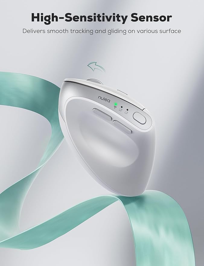 Nulea MD280 Ergonomic Vertical Wireless Mouse - Bluetooth & 2.4G Dual Mode, 4 Adjustable DPI 800/1200/1600/2400, Rechargeable, Silent Clicks, No Lag, 6 Buttons - Perfect for Laptop, Desktop White