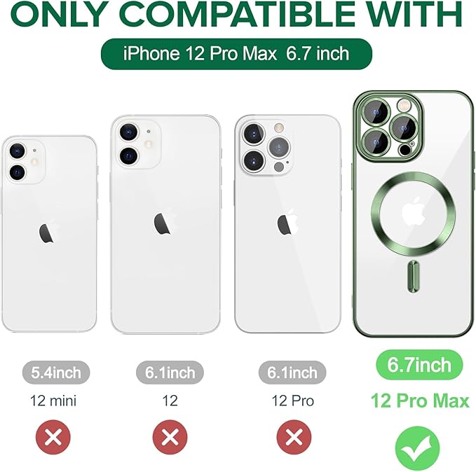 Hython Magnetic Clear for iPhone 12 Pro Max Case with Camera Lens Protector [Compatible with MagSafe] Plating Edge Slim Soft TPU Cover Protective Phone Case for iPhone 12 Pro Max 6.7", Deep Green